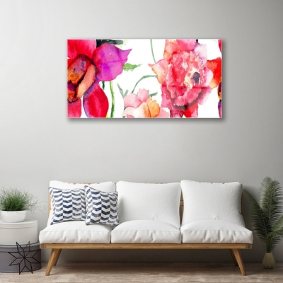 Glass Print Flowers art red pink green