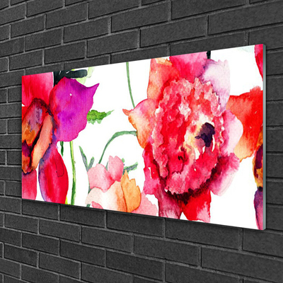 Glass Print Flowers art red pink green