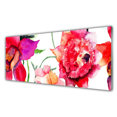 Glass Print Flowers art red pink green