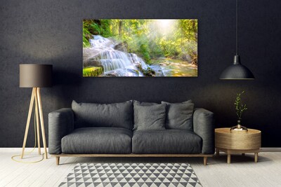 Glass Print Waterfall forest nature white brown green