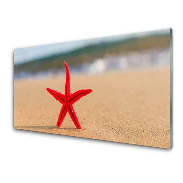 Glass Print Beach starfish art red