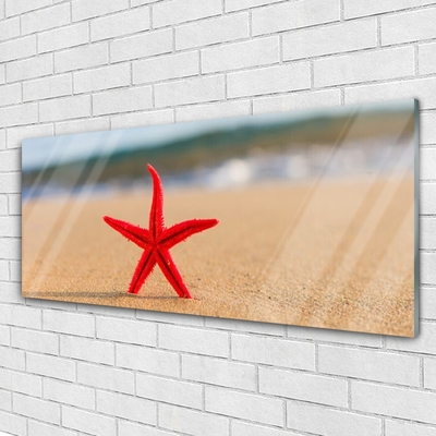 Glass Print Beach starfish art red