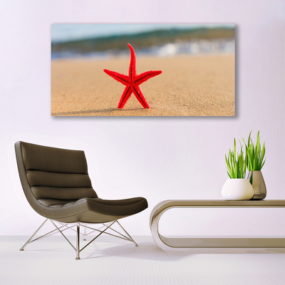 Glass Print Beach starfish art red