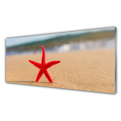 Glass Print Beach starfish art red