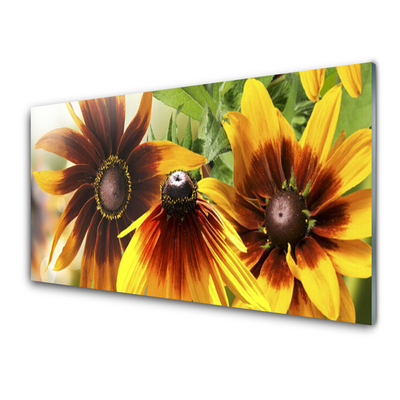 Glass Print Flowers floral brown yellow