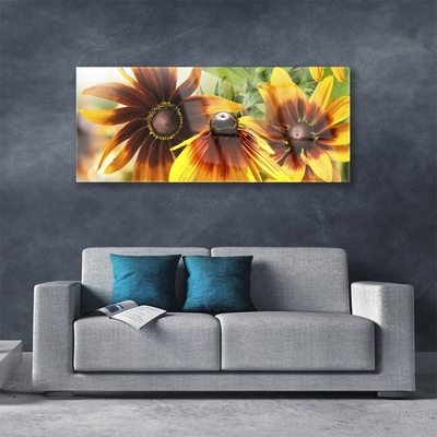 Glass Print Flowers floral brown yellow