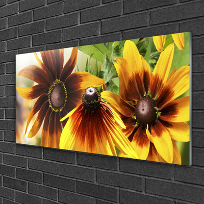 Glass Print Flowers floral brown yellow