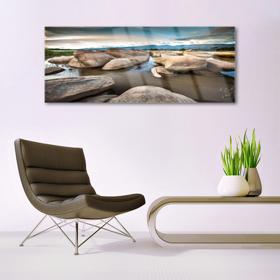 Glass Print Rock landscape grey