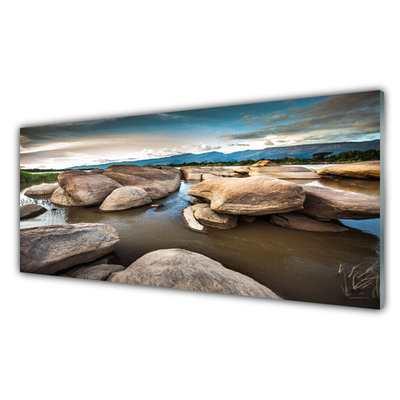 Glass Print Rock landscape grey