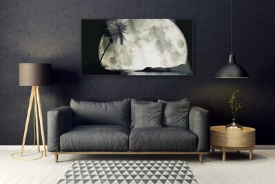 Glass Print Night moon palm landscape black grey white