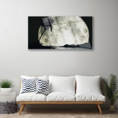 Glass Print Night moon palm landscape black grey white