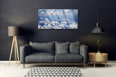 Glass Print Mountain clouds landscape white blue grey