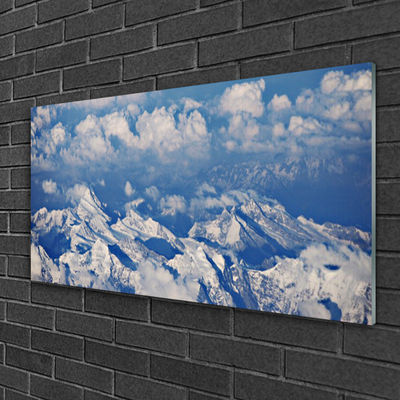 Glass Print Mountain clouds landscape white blue grey