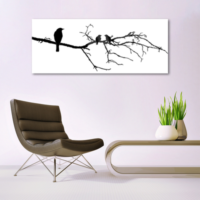 Glass Print Birds branch art black