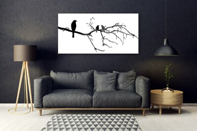 Glass Print Birds branch art black