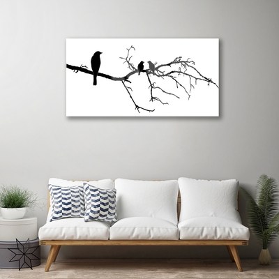 Glass Print Birds branch art black