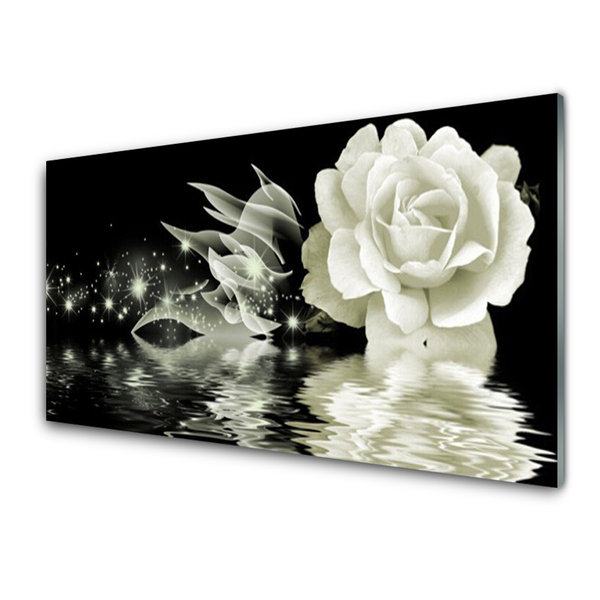 Glass Print Rose floral white black