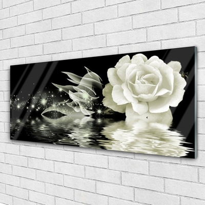 Glass Print Rose floral white black