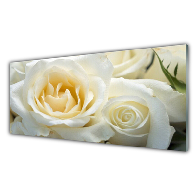 Glass Print Roses floral white green