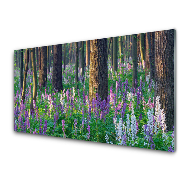 Glass Print Forest flowers nature purple green brown