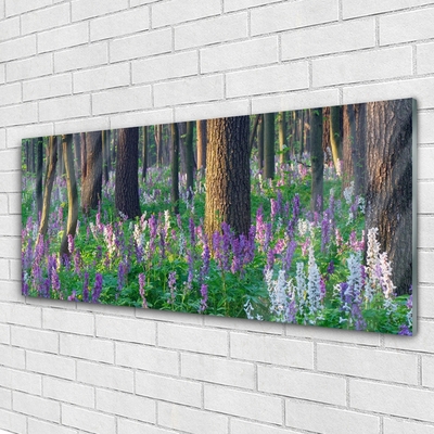 Glass Print Forest flowers nature purple green brown