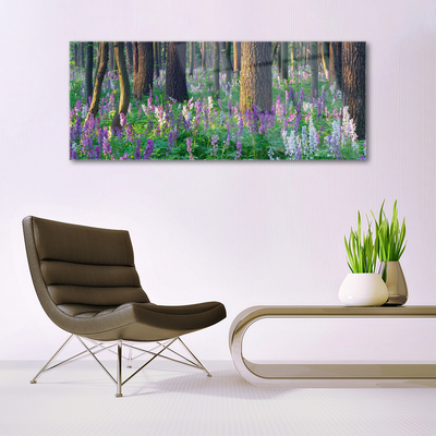 Glass Print Forest flowers nature purple green brown