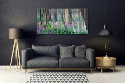 Glass Print Forest flowers nature purple green brown