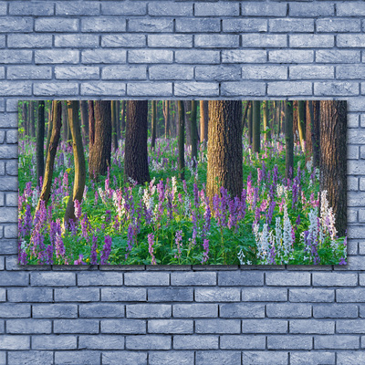 Glass Print Forest flowers nature purple green brown