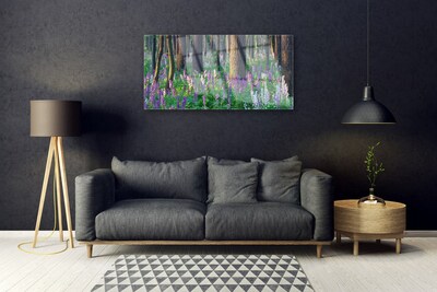 Glass Print Forest flowers nature purple green brown