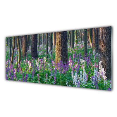 Glass Print Forest flowers nature purple green brown