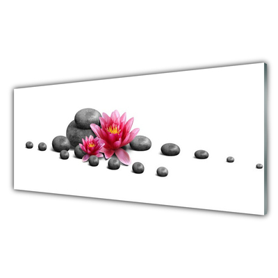 Glass Print Flower stones art red grey white