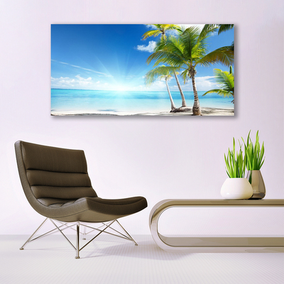 Glass Print Palm tree sea landscape blue brown green