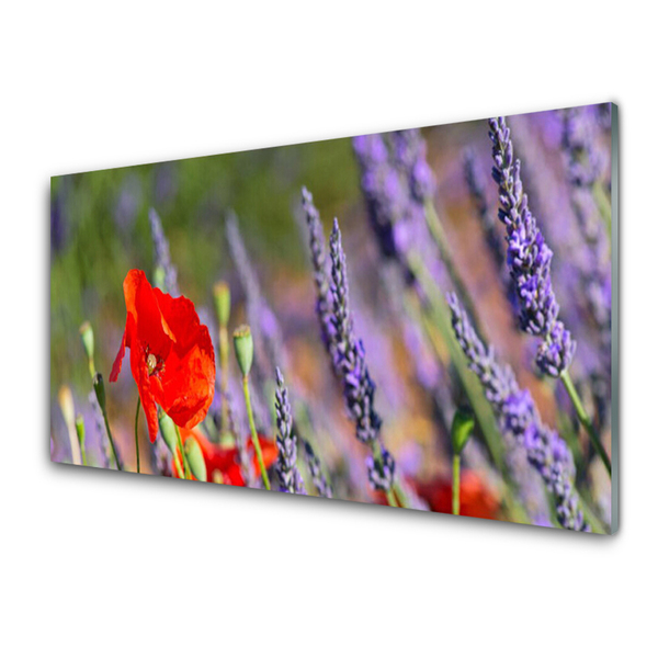 Glass Print Flowers floral red purple green