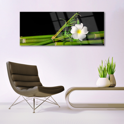 Glass Print Bamboo flower floral white green