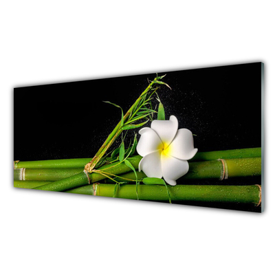 Glass Print Bamboo flower floral white green