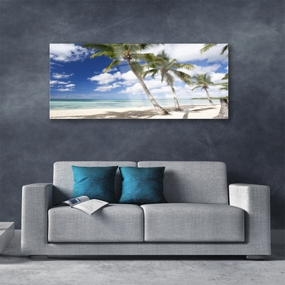 Glass Print Sea beach palm trees landscape blue brown green