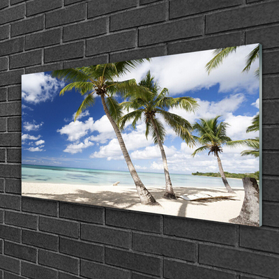 Glass Print Sea beach palm trees landscape blue brown green