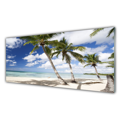 Glass Print Sea beach palm trees landscape blue brown green