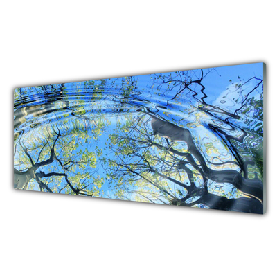 Glass Print Water trees art blue brown