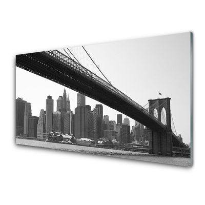 Glass Print Bridge city architecture grey black