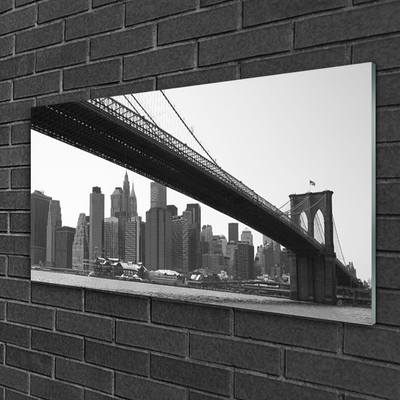 Glass Print Bridge city architecture grey black