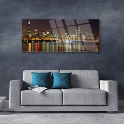 Glass Print City houses grey yellow multi