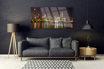 Glass Print City houses grey yellow multi
