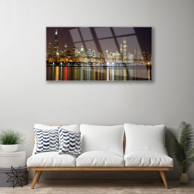 Glass Print City houses grey yellow multi