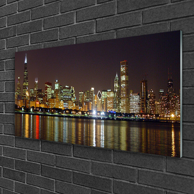 Glass Print City houses grey yellow multi