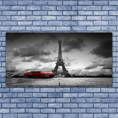 Glass Print Eiffelturm car paris architecture red grey