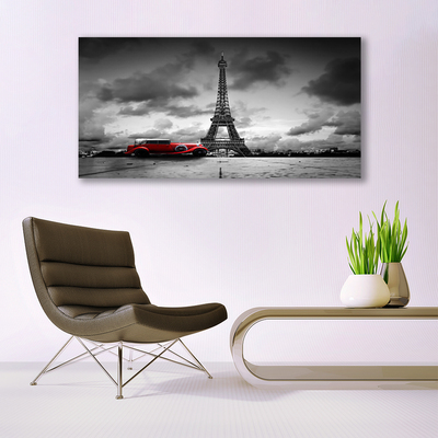 Glass Print Eiffelturm car paris architecture red grey
