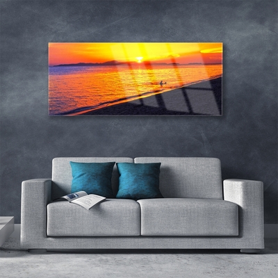 Glass Print Sea sun beach landscape yellow grey purple