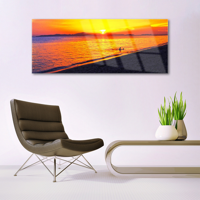 Glass Print Sea sun beach landscape yellow grey purple