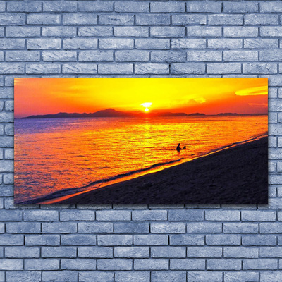 Glass Print Sea sun beach landscape yellow grey purple